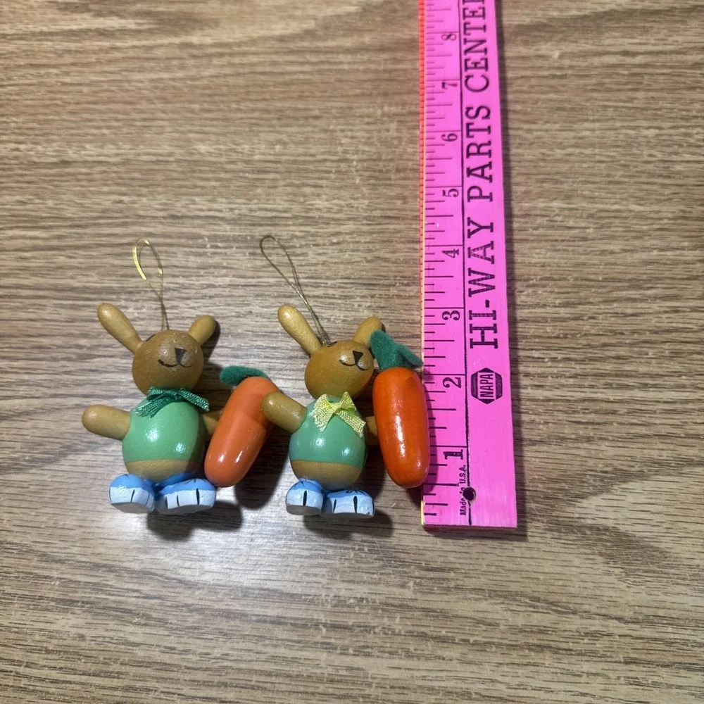 Vintage Dakin‎ & Co. Bunny Carrot Christmas Tree wood Ornaments